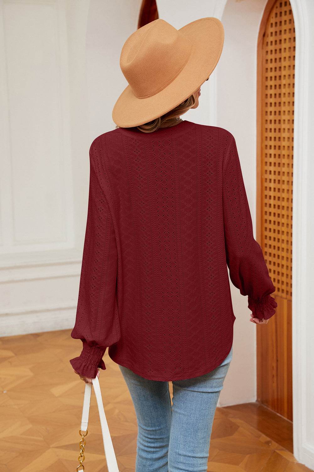 Notched Neck Flounce Sleeve Blouse Trendsi 151fc9127bfc47868413cb8ad5cdf976-Max