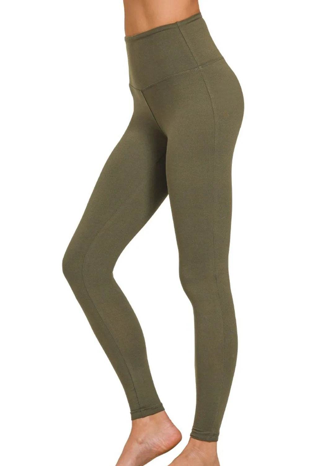 Zenana Premium Microfiber Wide Waistband Leggings DK OLIVE Trendsi 15427935-2407-4349-a454-d50a86db5803-Max-Origin