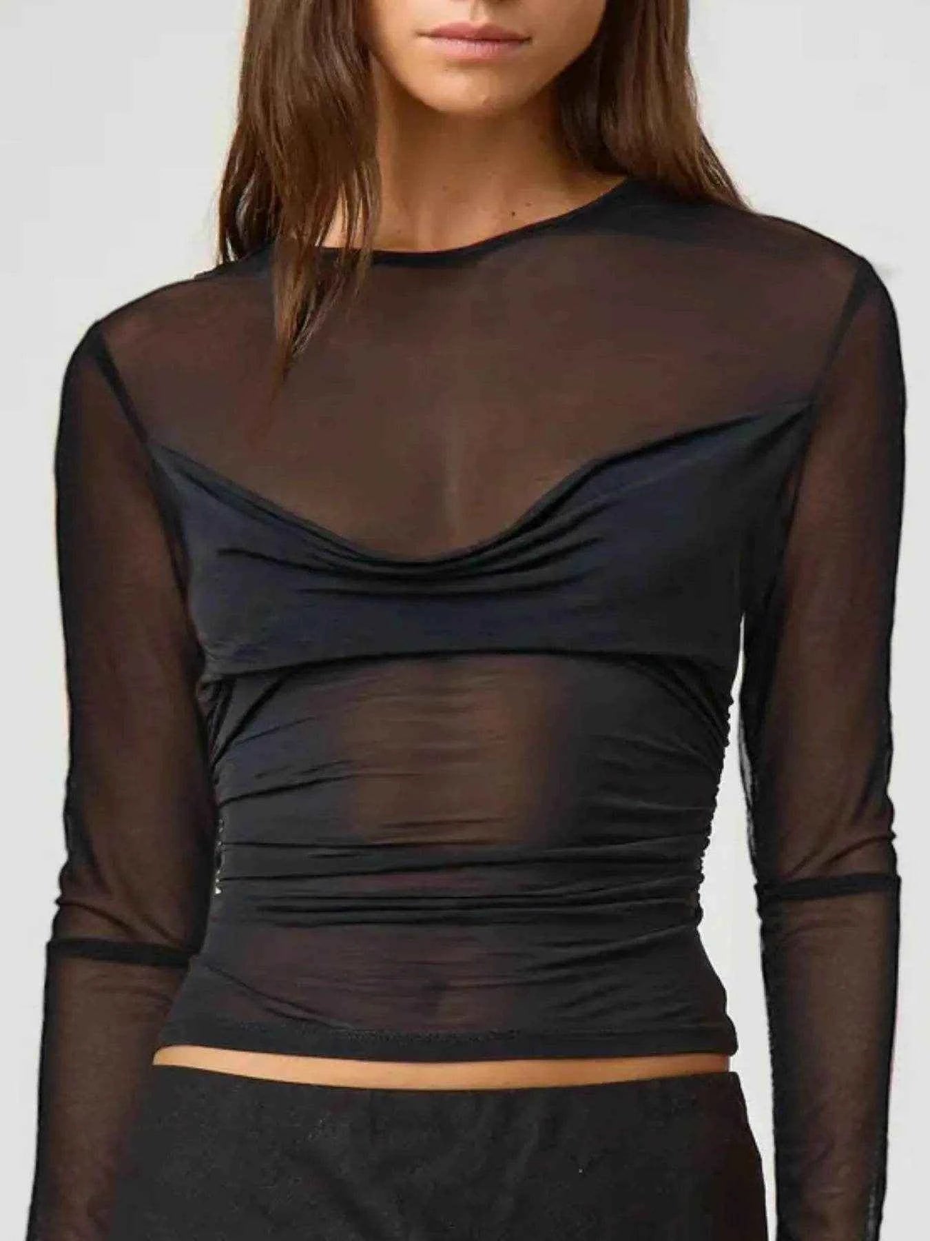 Ruched Mesh Long Sleeve Top Trendsi 1557cda6-a988-4bf1-b4ee-eb2a51cfb99a-Max-Origin