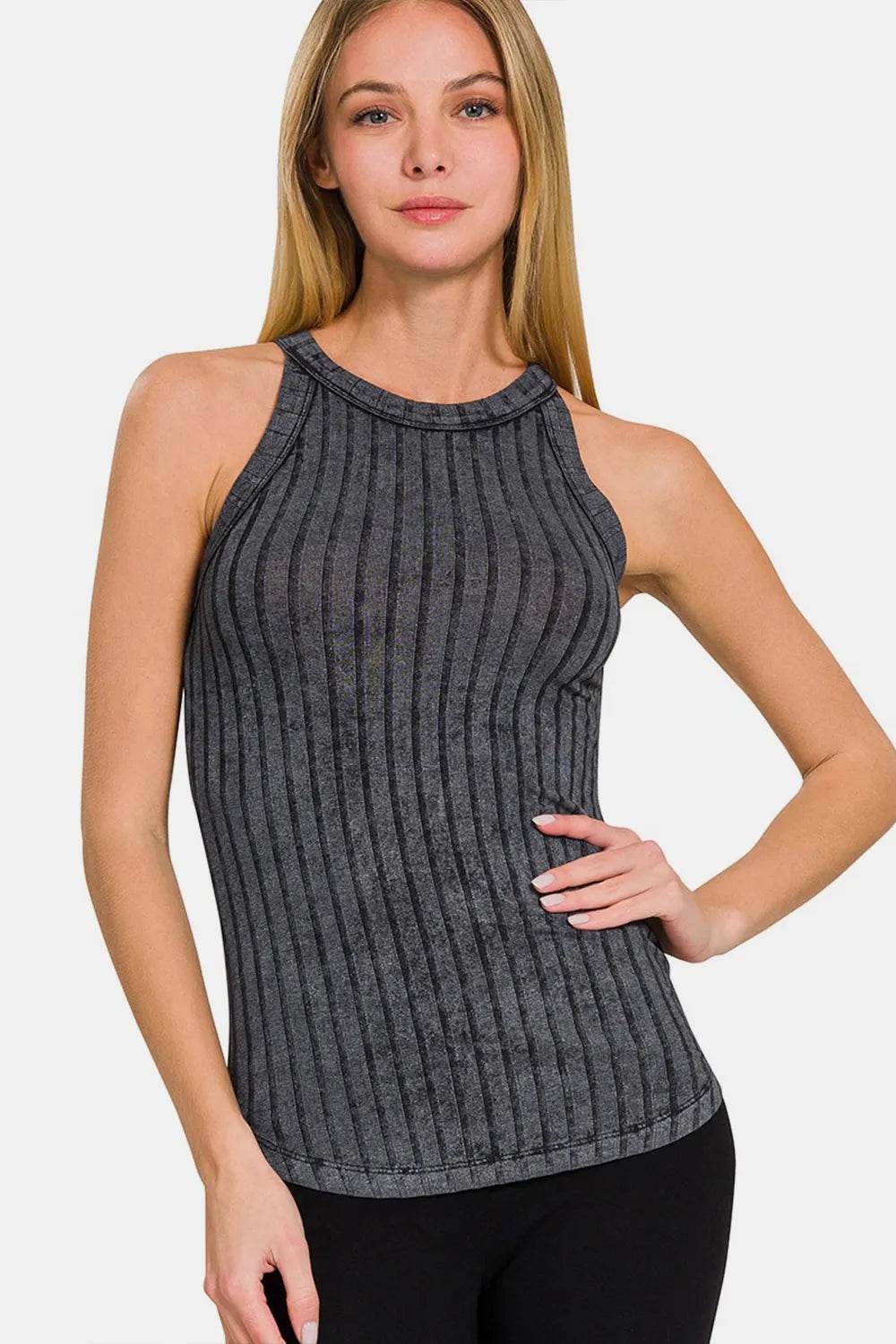 Zenana Ribbed Grecian Neck Tank ASHBLACK Trendsi 155f06e2-ed34-40e2-ac28-8c4d4da7e756-Max