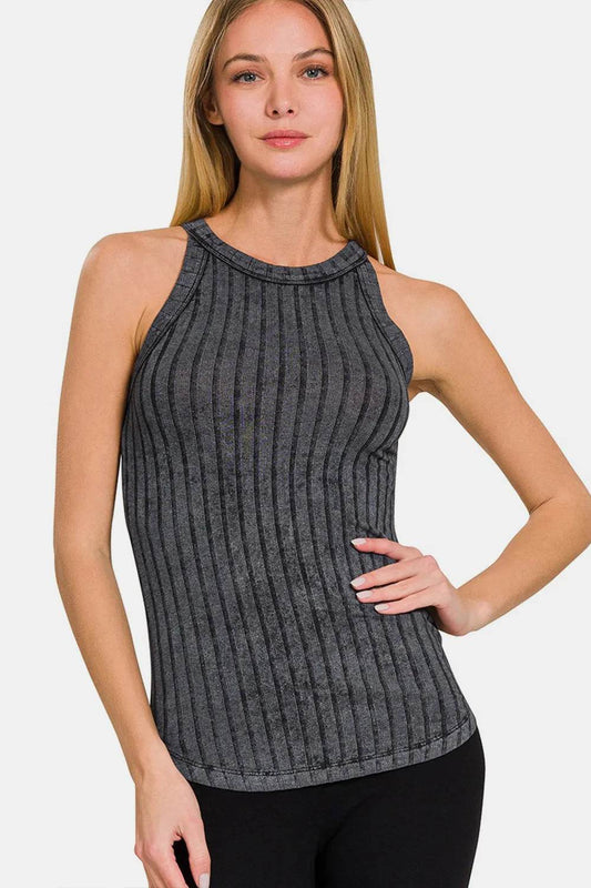 Zenana Ribbed Grecian Neck Tank ASHBLACK Trendsi 155f06e2-ed34-40e2-ac28-8c4d4da7e756-Max