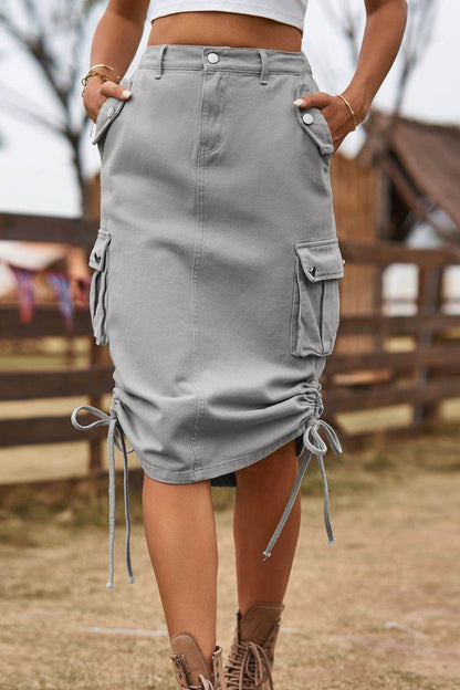 Drawstring Denim Cargo Skirt Mid Gray Trendsi 159a22e418e9461b9e55b3dc80aca603-Max