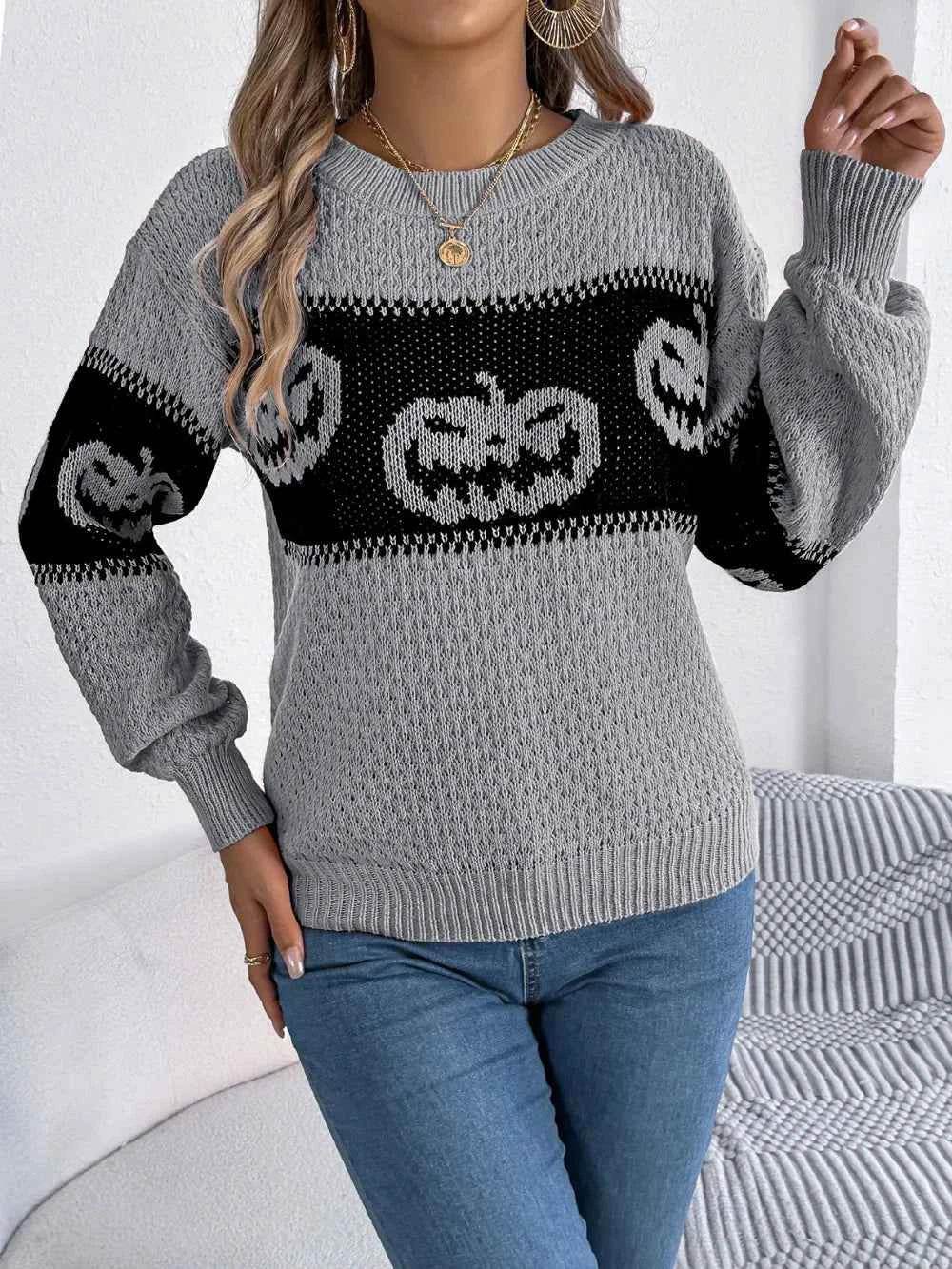 Pumpkin Round Neck Long Sleeve Sweater Trendsi 15a1466f-0c26-488a-b4b4-9d24bc4d1bae-Max