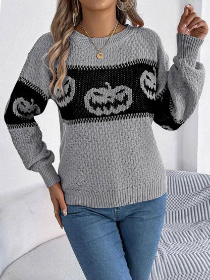 Pumpkin Round Neck Long Sleeve Sweater Trendsi 15a1466f-0c26-488a-b4b4-9d24bc4d1bae-Max
