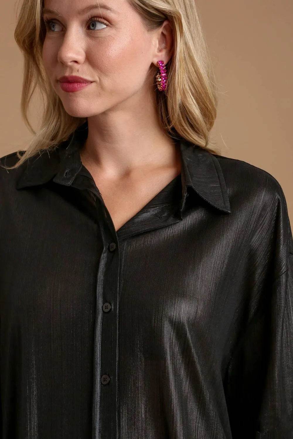 Umgee Side Slit Button Up Long Sleeve Shirt Trendsi 15c08012-5b20-4726-8599-ed9c86f8e075-Max