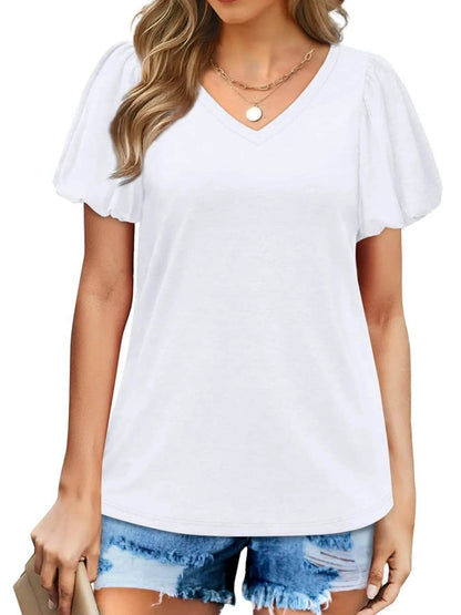 V-Neck Puff Sleeve Casual T-Shirt White Trendsi 15c7746d877f483fbc0acb3b7a64ed1b-Max-Origin