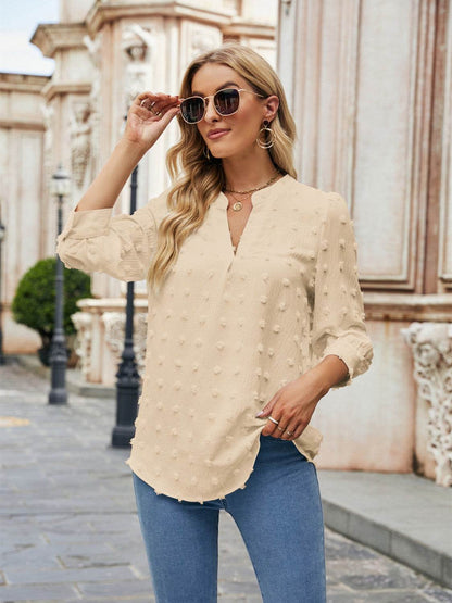 Swiss Dot Notched Neck Blouse Sand Trendsi 15ce319087d948de88c9786b56ec9c8f-Max