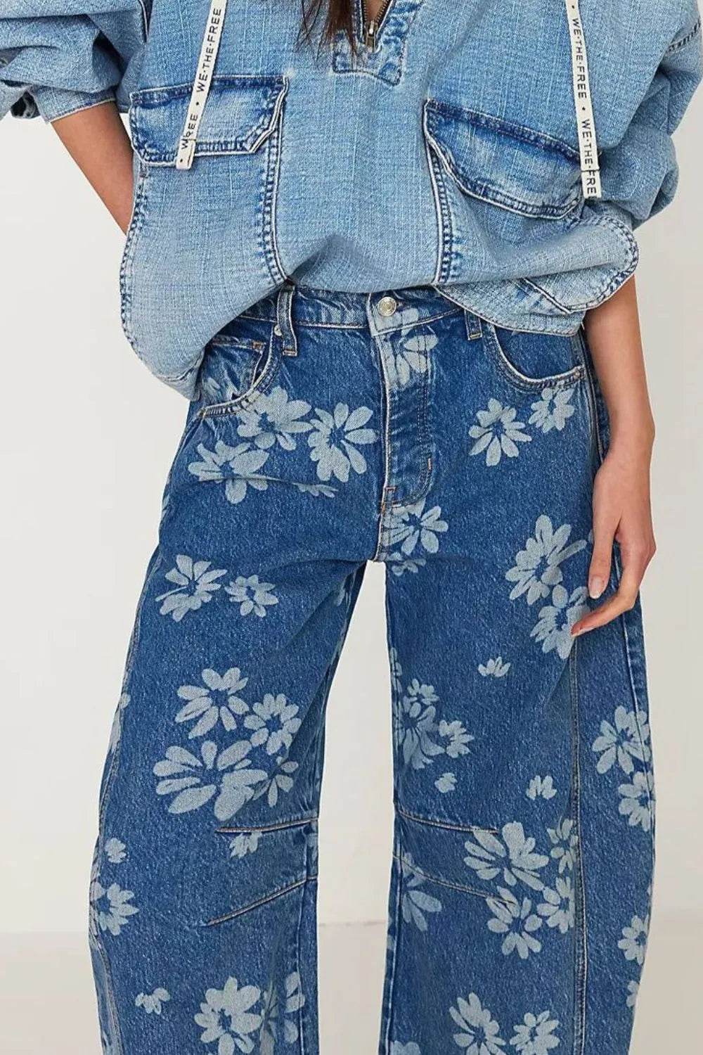 Flower Print Wide Leg Jeans Trendsi 15e05c61-6709-4ac4-877e-eda897be487c-Max