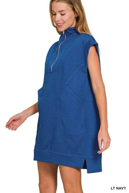 Zenana Textured Knit Jacquard Quarter Zipper Mini Dress Trendsi 1608b67909664b599e4fae59e8fcece4-Max-Origin