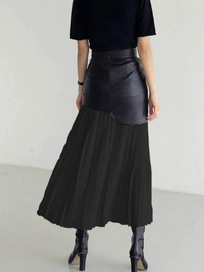 Patchwork Contrast Pleated Skirt Trendsi 162c63e4-0427-476b-a3cc-811910bb9b11-Max-Origin