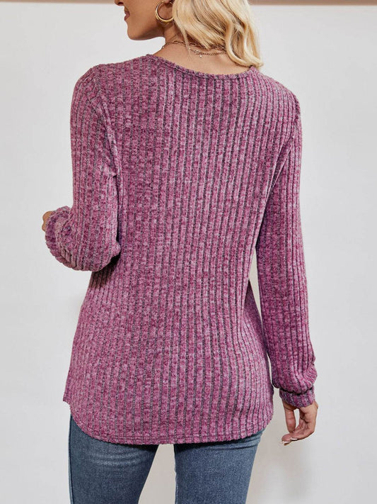 V-Neck Ribbed Long Sleeve Top Trendsi 16373d31d5bd49a5b15f4e010c95123c-Max
