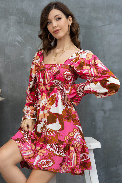 Floral Square Neck Flounce Sleeve Dress Trendsi 163bc9a7ed57477699f742316e844f73-Max