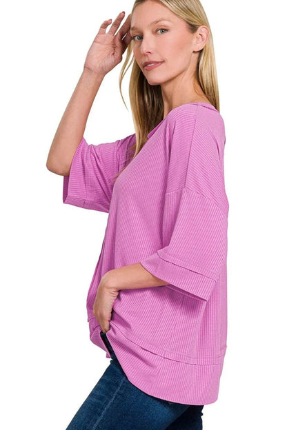 Zenana Ribbed Boat Neck 3/4 Sleeve Top Trendsi 1641f498-08d8-41b7-a5d3-bbe27de0dbcb-Max-Origin