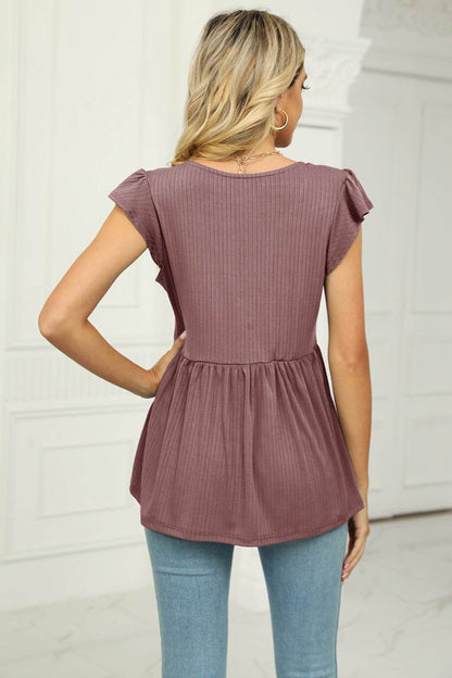 V-Neck Flutter Sleeve Babydoll Blouse Trendsi 1684edaa9dcd41b19cfe18f968e77f0e-Max