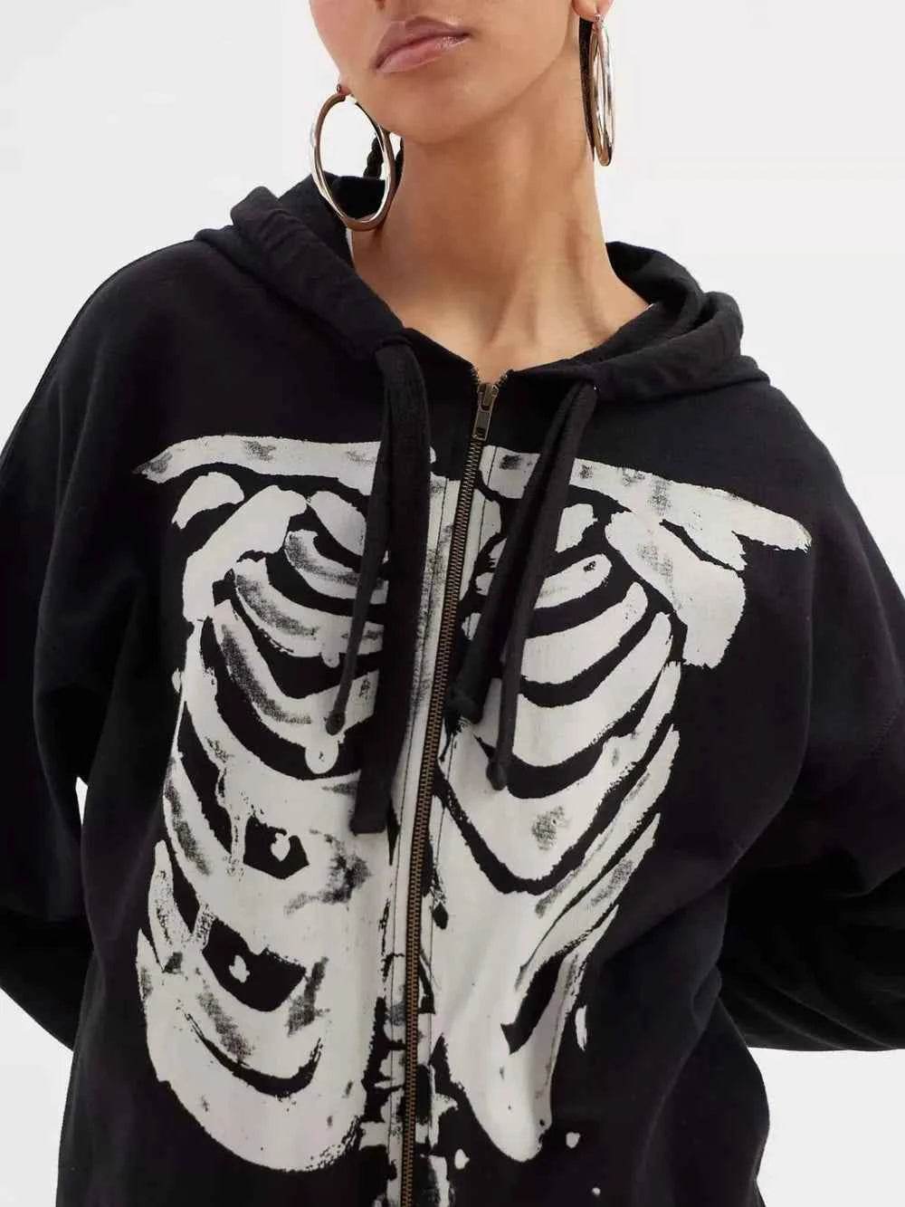 Skeleton Zip Up Drawstring Hoodie Trendsi 16a1c331-e9fc-491e-bfdf-91dfd53be63b-Max