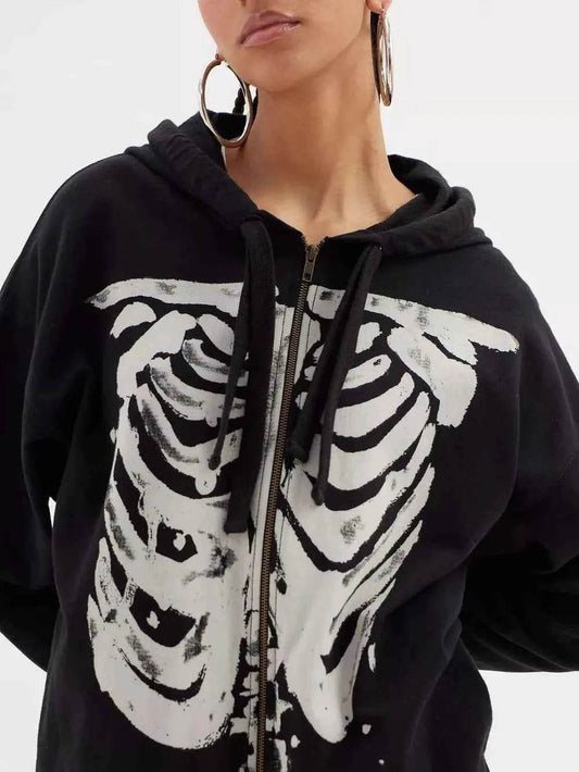 Skeleton Zip Up Drawstring Hoodie Trendsi 16a1c331-e9fc-491e-bfdf-91dfd53be63b-Max