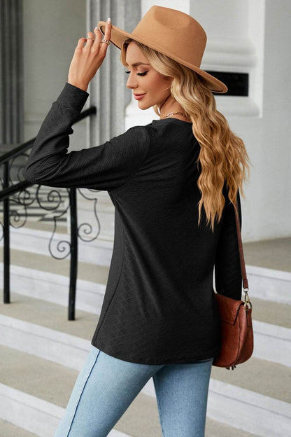 Notched Neck Long Sleeve Buttoned Blouse Trendsi 16a8be344a3c44b184c2728be18825a3-Max
