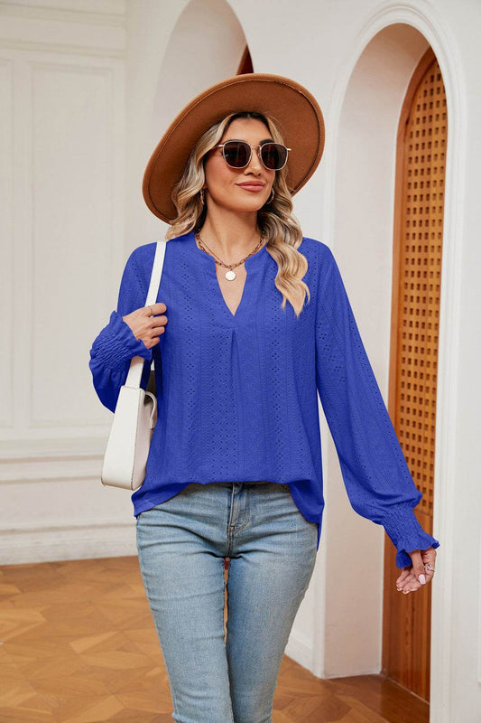 Notched Neck Flounce Sleeve Blouse Royal Blue Trendsi 16d83a9d4ade49dfa51ff2126fb19771-Max