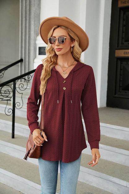 Long Sleeve Hooded Blouse Wine Trendsi 16da3482870540db9aec2523338d8bac-Max