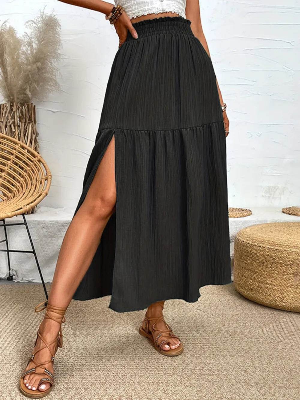 Frill Slit Skirt Trendsi 16e8b768-560e-40c1-a8b1-10ca0f78e73f-Max