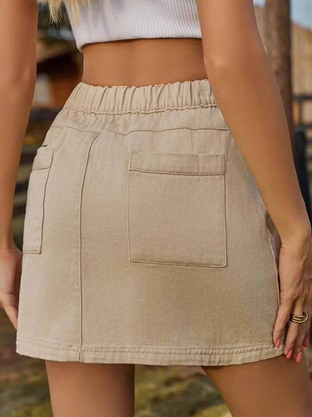 Pocketed Elastic Waist Denim Skirt Trendsi 16f1ade5-9661-4a70-8601-65a46c6702b7-Max