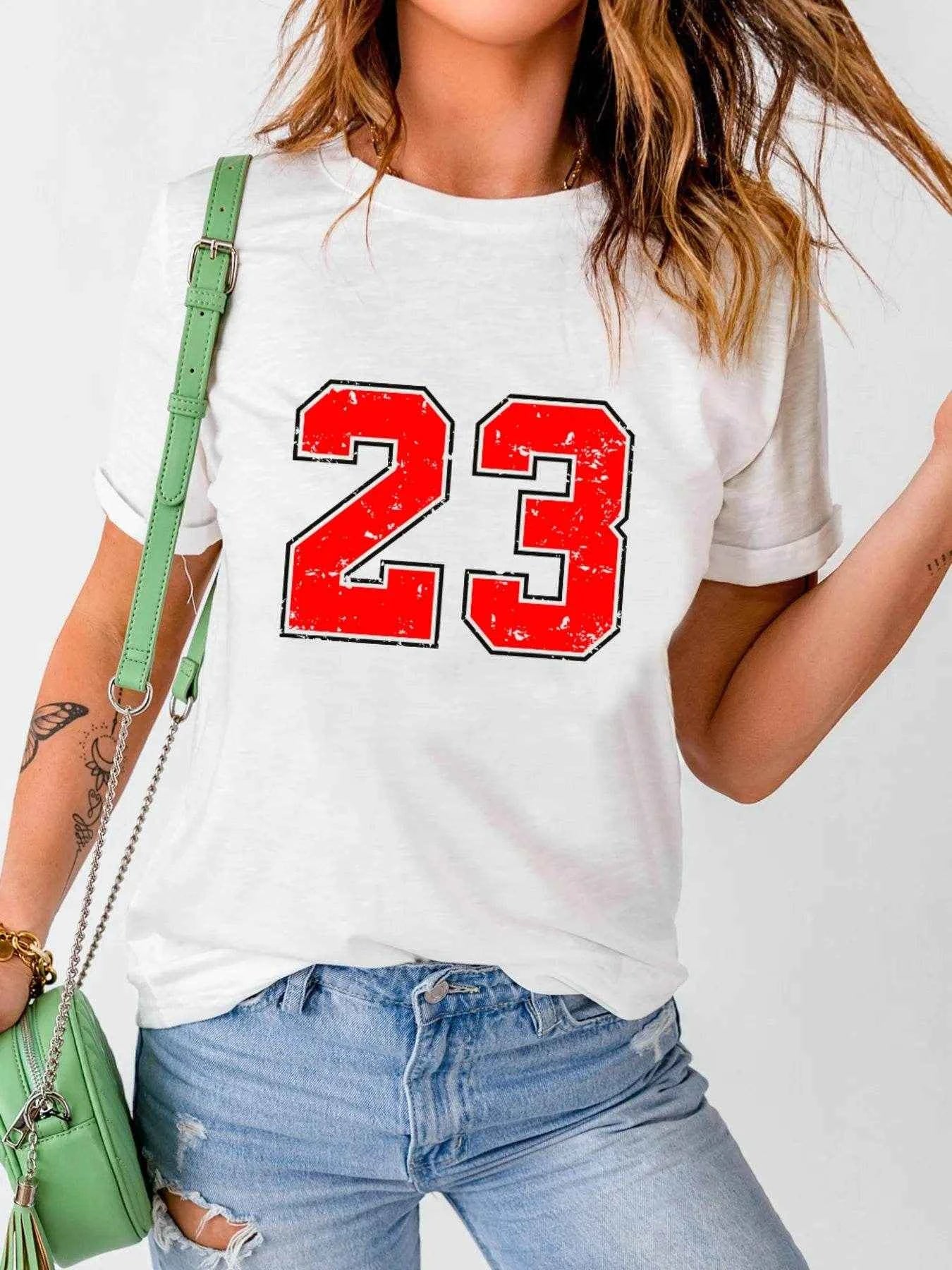 Number 23 Round Neck Casual T Shirt Trendsi 1700fd4aa3e64f30b3b66039d542ab0c-Max-Origin