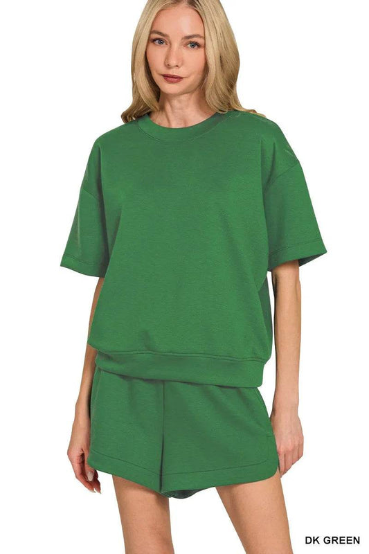 Zenana Scuba Short Sleeve Top & Shorts Set DK GREEN Trendsi 170afdecefab49e38c341ababd712082-Max-Origin
