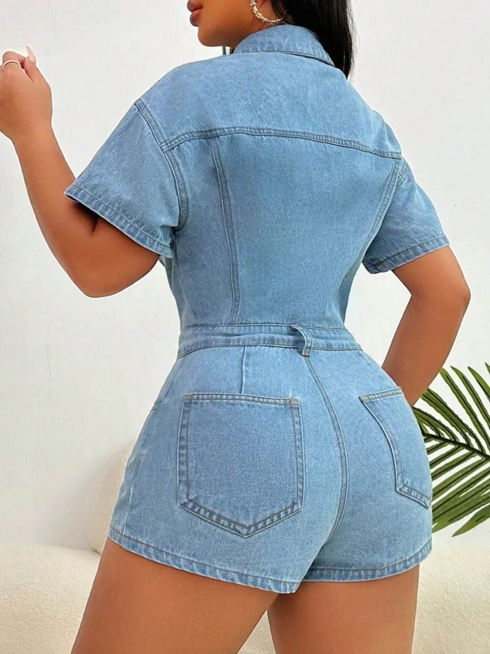 Collared Neck Short Sleeve Denim Romper Trendsi 170cdd81-c407-44a8-8dbf-e3593162260e-Max