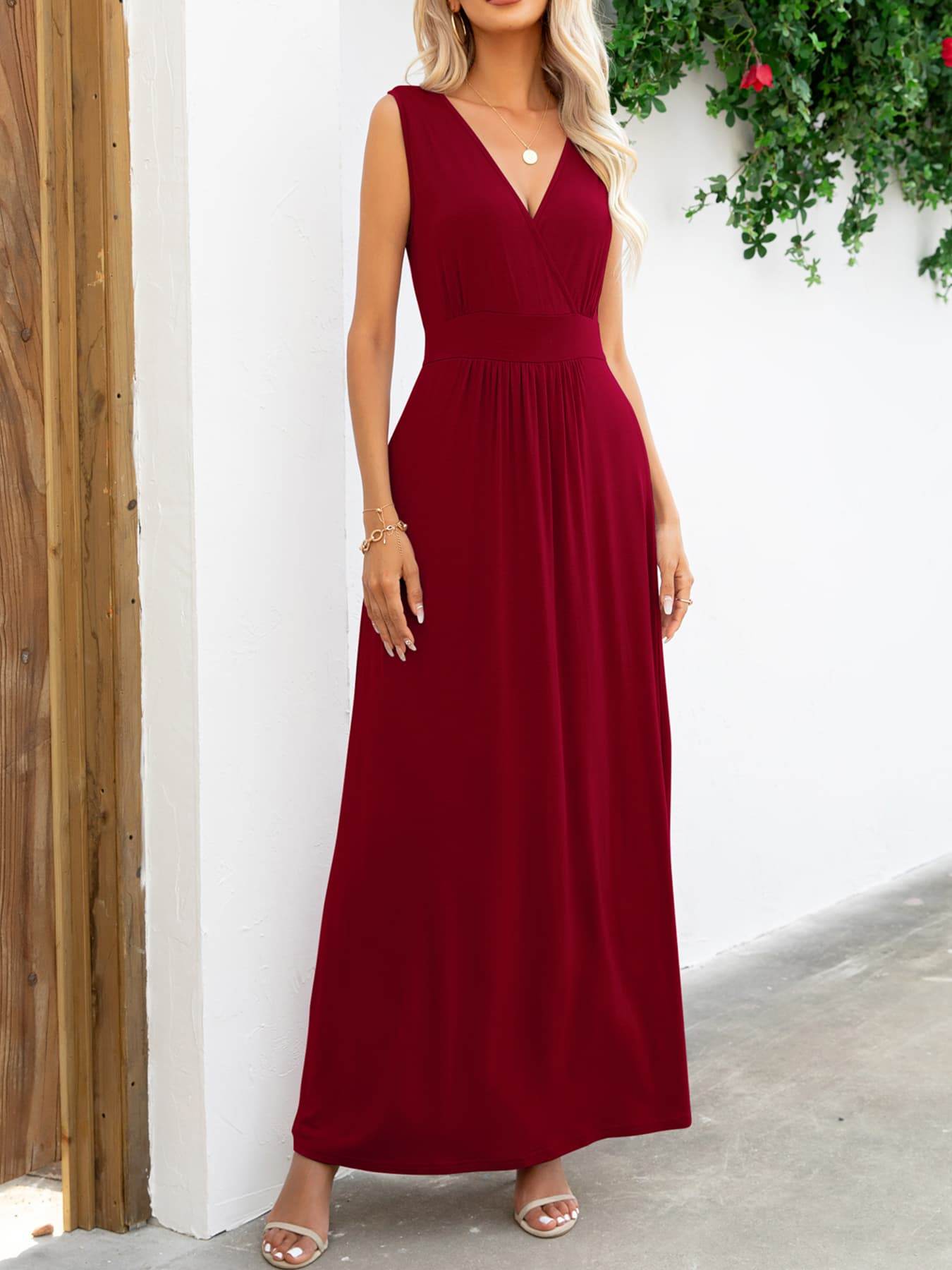 Surplice Neck Sleeveless Maxi Dress Wine Trendsi 17166005a24f4d59b1a1dda864369a14-Max