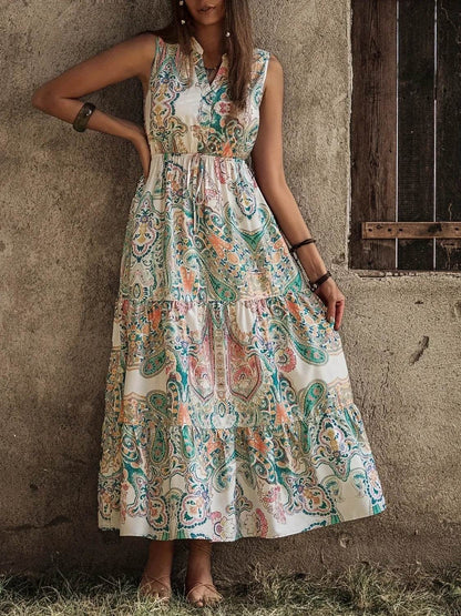 Printed Notched Sleeveless Dress Trendsi 17260067-d59f-4e0b-b7f8-e83780d65cd5-Max-Origin