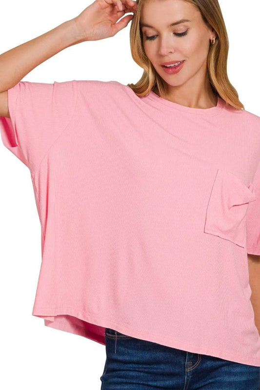Zenana Oversized Ribbed Round Neck Short Sleeve Tee DK PINK Trendsi 1726abdc-7837-4c4e-9006-7bde0d854a0f-Max-Origin