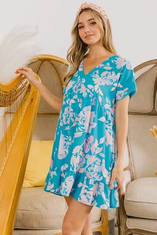 BiBi Floral Crinkle Shirred Ruffle Detail V Neck Dress Trendsi 174e9f01646b40fe89c3c1957c9f2562-Max-Origin