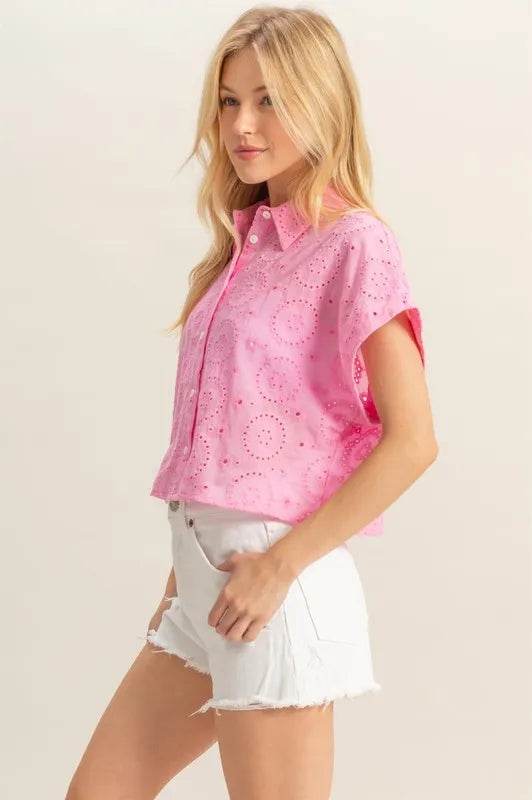 HYFVE Lightweight Eyelet Button Down Short Sleeve Shirt Trendsi 175d051d-1fec-473a-94f8-03429c8d134d-Max