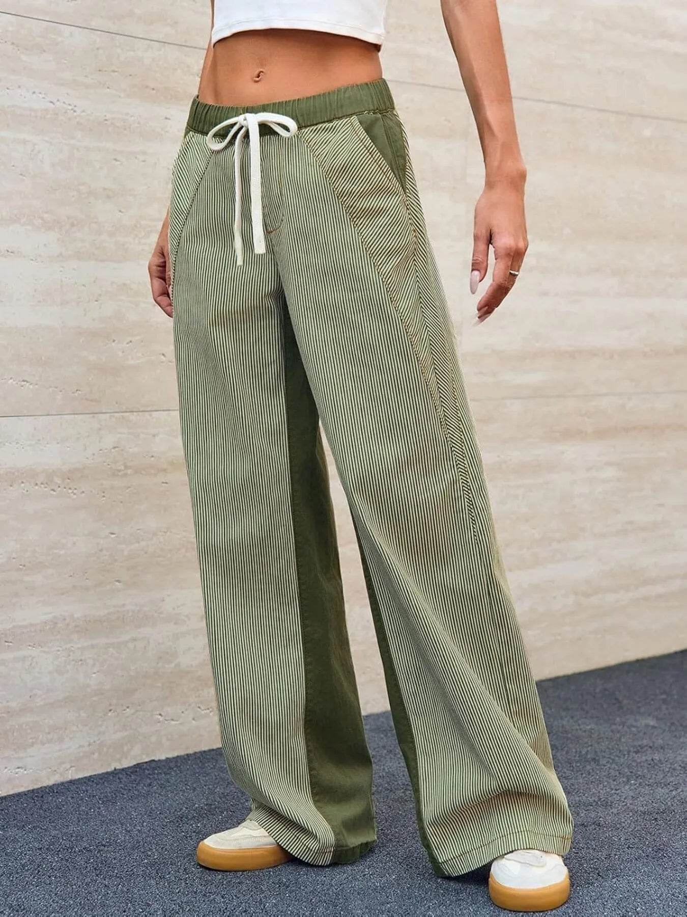Striped Wide Leg Jeans Army Green Trendsi 17640acb0f934544b742ac400e7af4e8-Max-Origin