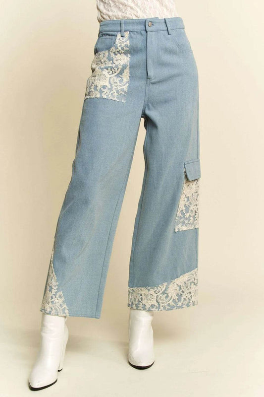 Davi & Dani Lace Applique Wide Leg Jeans Light Trendsi 1772dec4-1fc3-4c1e-80ad-ed3375db15bb-Max