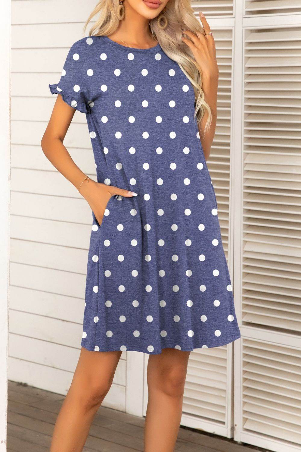 Flounce Sleeve Round Neck Dress with Pockets Trendsi 17788e8f3b424bad8264a11beabcd713-Max