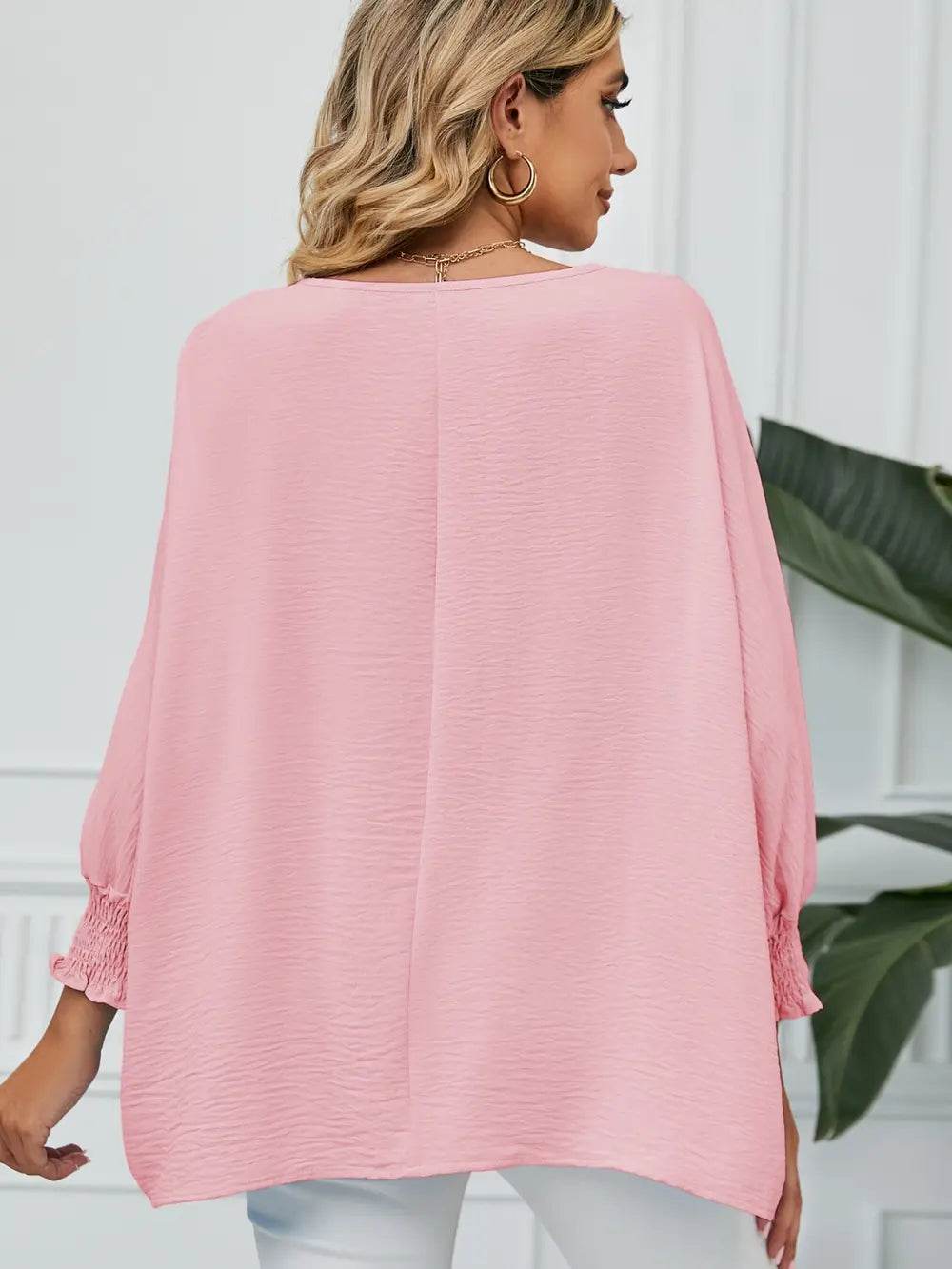 Smocked Lantern Sleeve Round Neck Blouse Trendsi 1781a0788a224aa4bc4699e884ed5808-Max