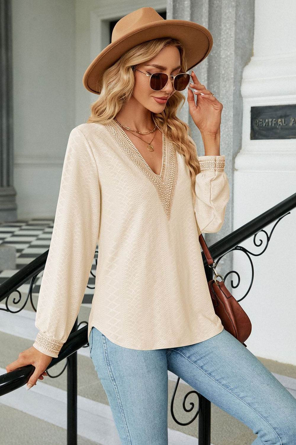 V-Neck Long Sleeve Blouse Trendsi 178240d69a7d46afb263bab5dc5afadc-Max