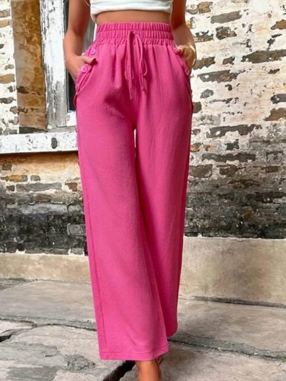 Tied High Waist Wide Leg Pants with Pockets Cerise Trendsi 17b88810-4c99-45fa-90c3-0e0433c5f789-Max