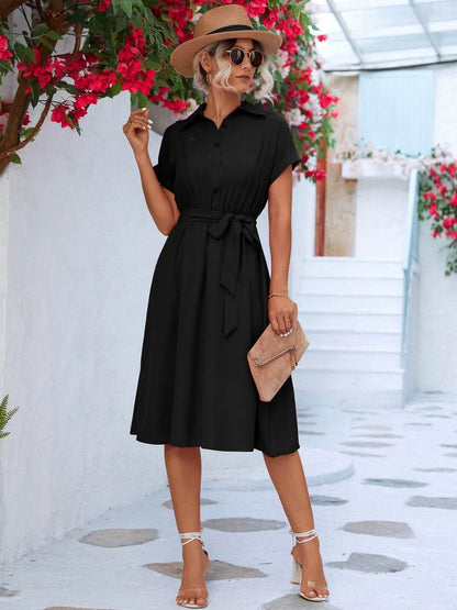 Buttoned Tie Waist Short Sleeve Dress Black Trendsi 17b8a943-8494-4652-9b19-aceba22347a3-Max