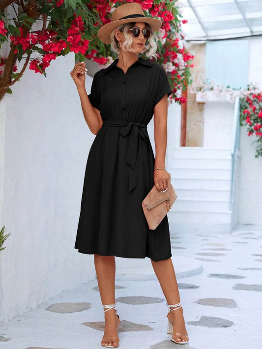 Buttoned Tie Waist Short Sleeve Dress Black Trendsi 17b8a943-8494-4652-9b19-aceba22347a3-Max