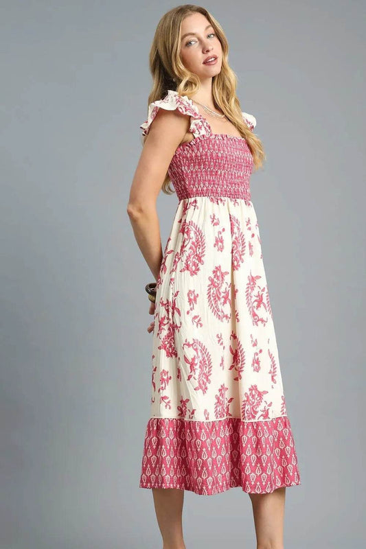Umgee Printed Smocked Midi Dress with Ruffle Details Trendsi 17cc6bff-00e1-4874-b15d-97e9167cb770-Max-Origin