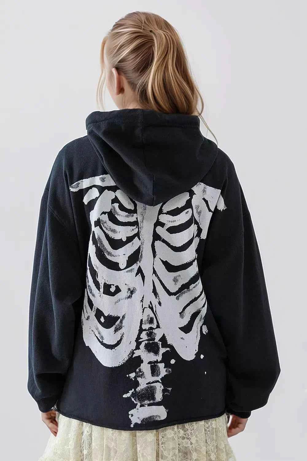 Skeleton Zip Up Drawstring Hoodie Trendsi 17e4d97e-4c09-4e66-92bc-079bc48fabac-Max