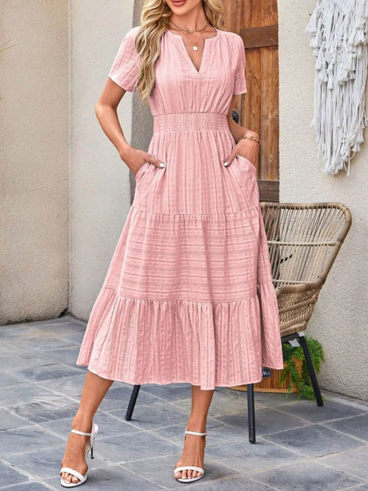 Tiered Notched Short Sleeve Dress Blush Pink Trendsi 17ec551f-1170-45e3-ae20-38189c484122-Max-Origin