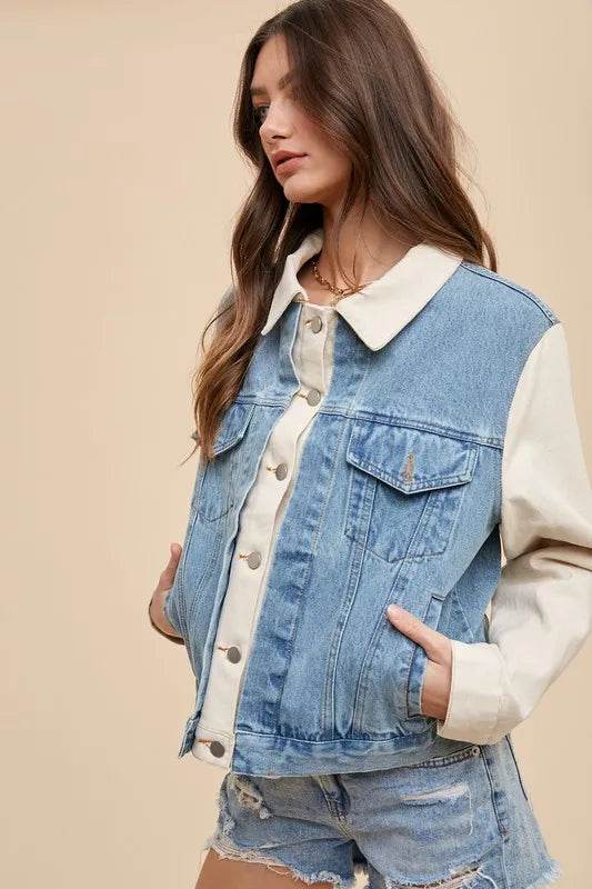 Annie Wear Collared Neck Double Placket Denim Jacket Trendsi 17ef3fcb-641b-4686-a23b-75abca2a734d-Max