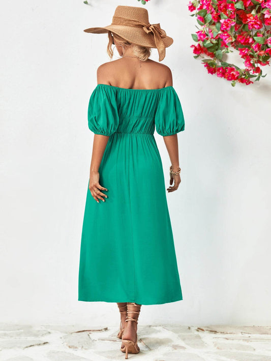 Off-Shoulder Balloon Sleeve Midi Dress Trendsi 180190d1e3bc4c2e9ecdbbcbad330a3b-Max
