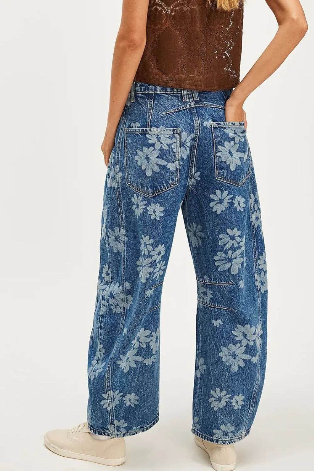 Flower Print Wide Leg Jeans Trendsi 1804d734-bb16-4123-bfb1-574669294fef-Max