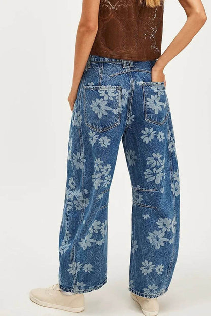 Flower Print Wide Leg Jeans Trendsi 1804d734-bb16-4123-bfb1-574669294fef-Max