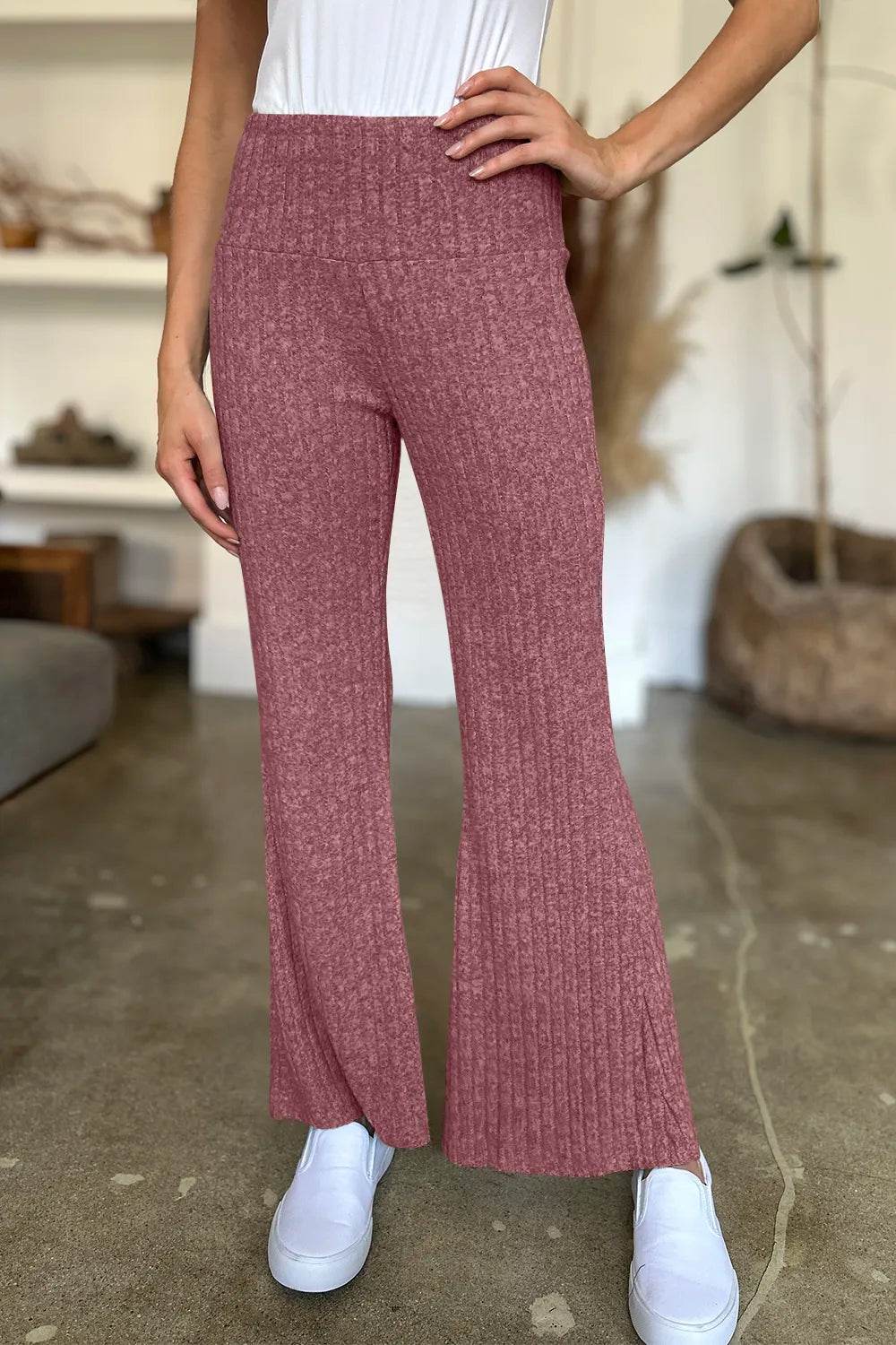 FAM-FAM Ribbed High Waist Flare Pants Trendsi 18155743-a1f0-4f34-a0f0-b50c849edeea-Max