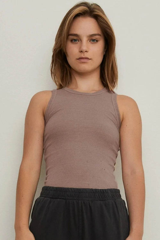 THE BLANK LAB Round Neck Ribbed Cropped Tank COCA MOCHA Trendsi 1831eadf-d7ab-42f7-b28a-c470f91d6aef-Max